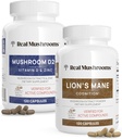 Skutečné houby Vitamin D2, Zink, Chaga, Reishi (120ct) a Lion 's Mane (120ct) Bundle - Imunita a kognitivní podpora, Chelated Zinek pro zlepšení absorpce - Vegan, gluten zdarma, Non- GMO