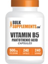 Vitamin BulkSupplements.com Vitamin B5 Kapsle - jako Pantotenová kyselina, B vitaminový dodatek, Pantotenová kyselina 500 mg - Bezlepková, 1 Kapsle per Serving, 240 Kapsle (Balení po 1)