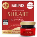 HANDPICK 400 mg Ultra koncentrovaná čistá himalájská shilajit Resin 124; 75% Fulvic Acid, 85 + Minerály 124; Pocit mužnosti, vysoká účinnost, síla & Stamina I Lab testován na čistotu I 50 gm (125 porcí)