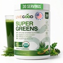 LiveGood Super Greens Powder Organic Superfood with Wheat Grass Powder, Daily Superfood Powder for Imunity Support, Energy and Detox, Green Juice Powder Supplement (30 Servings), 12.38 Oz