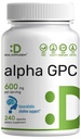 Alpha GPC 600mg per Serving, 240 Kapsle - Biologický Cholin doplnění - Nootropní Brain Zdraví doplňky pro paměť a soustředění - Non- GMO, gluten zdarma