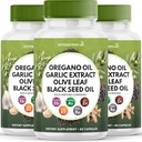 Oregano Oil Česnek Extract Olive Leaf Black Seed Oil Astragalus - Imunitní podpůrný dodatek pro ženy a muže - 180 Počet