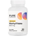 Pureficas Methylfolate 800 mcg - Active B9 (5-MTHF) for Cardiovactical, Nerve & Mood Health, Non- GMO Vegetarian Tablety, 60 Počet