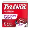 Tylenol Extra Pevnost Rozpusťte PowPacks, 500 mg Acetaminophen Pain Reliever & Fever Reducer Medicine, Rychlá pomoc pro menší Aches & Pains, Ibuprofen - & Aspirin -Free, On- TheBe- Berry Flavor, 32 Ct