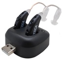 Digitální zesilovače sluchu - Dobíjecí Premium BTE Osobní zesilovač zvuku Pár s USB dock, Za sluchovým zesilovačem sluchu zařízení s dlouhou životností baterie, černá