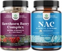 Bundle vysoké síly Hawthorn Berry Kapsle s Listem & Flower Extract 4: 1 pro zdravé srdce & stravení a NAC doplněk N-Acetyl Cysteine 600mg - Glutathione Prekurzor pro jaterní čištění Detox