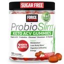 Force Factor ProbioSlim Keto ACV Metabolismus Gummies, Organic Apple Cider ocet, LactoSpore Probiotika & Prebiotics na podporu trávení, Lean Body Mass, & imunitní zdraví, Apple Flavor, 1 Carb, 120ct