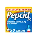 Pepcid AC Maximální síla Heartburn Relief Tablety, OTC medicína Prevents & Relieves Heartburn Vzhledem k kyselé požití a zápach žaludku, 20mg Famotidin Acid Reducer, Fast- acting, 50 ct