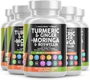 Turmeric Moringa dodatek 124; Ginger Boswellia Saffron - dodatek pro ženy a muže s Cejlonskou skořicí, Tart Cherry, Quercetin Česnek Nettle svatý Basil - 5Pack