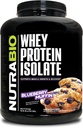 NutraBio 100% syrovátkový proteinový prášek - 25g protein s kompletním profilem aminokyselin, Non- GMO, Soy a gluten zdarma, nízký karb a nízkokalorický syrovátkový prášek - borůvkový muffin - 5 Lbs.
