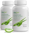 AloeCure Organic Aloe Vera Kapsle, 160,000mg Inner Aloe Leaf Ekvivalentní per Serving, Support Gut, Digestive, & Imunitní zdraví, Pomáhá udržovat vyváženou kyselost žaludku, Aloin zdarma, 60Caps x 2Btl