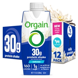 Orgain 30g High Protein Shake, Dairy Isolate Milk Protein, Vanilla Bean, 5g BCAA, 1g Cukr per Serving, strava náhrada, připraven k pití, Keto Friendly, gluten- Free 11 Fl Oz (balení po 12)