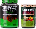 Nutrology Green & Fruits Powder- Přirozeně sourced Superfood, Vanilla Skořice (30 Služeb) TRIPACT Vegan Protein Powder, Čokoládové arašídové máslo (20 Služeb)