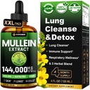 Mullein Drops for Lungs with Licorice & Astragalus, Respirační a imunitní podpora, Lung Detox for Smokers Tincture, Mullein Leaf Extract for Lung Cleanse, Sugar & Alcohol- Free, 4 fl oz