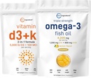 Micro ingredience Vitamin D3 5,000iu + K2 100mcg Softgels & Omega-3 Fish Oil 120 Softgels Bundle 2 Balení 124; Essential Sunshine Vitamíny I124; Wild- Caught Fish, Lemon ochucené, Burless