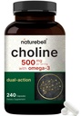 NatureBell Choline doplňky 500mg s Omega-3 mastné kyseliny, 240 Kapsle 124; High potency Cholin Bitartate - Prenatal podpora během těhotenství - Promotes Energy, Játra, Brain, & Kognitivní zdraví