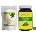 HERBAL HILLS NEem Leaf Powder and Moringa Tablets Shigru Pack of 2 Combo