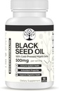 Black Seed Oil - 100% Cold- Pressed Black Cumin Nigella Sativa - Antioxidant, imunitní a trávicí systém Support - Non- GMO, gluten Free - 500 mg na servírování - 90 Vegan Kapsle
