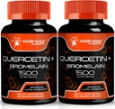 Quercetin s doplňkem Bromelain - 1500mg - Imunitní podpora a srdeční zdravotní kapsle pro muže a ženy, Quercetin doplňky pomáhá podporovat společné a zdravé dýchací systém - 120 Počet (2 Pack)