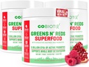 GOBIOTIX Super Zelené a červené Powder - Červený a zelený Superfood - Probiotický dodatek - Stravovací enzymy a kořenový prášek - Organic Whole Foods Dietní dodatek (Pom Raspberry, 3 Pack)