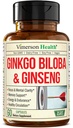Asijské Ginseng a Ginkgo Biloba doplňky - Panax Ginseng Extract 700mg + Ginko Biloba 720mg - Nootropní doplněk mozku pro paměť, Focus & Setrvalá energie - 60 Easy- to- Swallow Kapsle