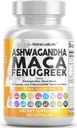 Clean Nutraceuticals Ashwagandha Maca Root Fenugreek dodatek s Tongkat Ali Ginseng - Asists with Stress, Mood & Thyrior - Ashwagandha Kapsle Fenugreek Caps - 1 Pack