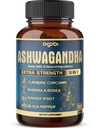 Ashwagandha Extract Capsule - Velká síla - 5in1 Míchaná zázvor, kurkuma, Rhodiola Rosea & Black Pepper - 90 Kapsle na 3 měsíce - Síla, Spirit & Imunitní podpora