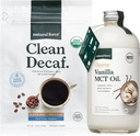 Natural Force Organic Clean Decaf Coffee + Creamy Vanilla MCT Oil Bundle - Ochucené MCT Creamer & Mold & Mycotoxin Free Coffee - Non- GMO, Keto, Paleo, a Vegan - 12 Oz Bag a 16 Oz skleněná láhev