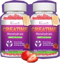 2 Pack Creatine Monohydrát Gummies pro ženy a muže, Cukr zdarma Vegan Creatin dodatek pro budování svalů, zvýšit energii a sílu, přírodní jahodové aroma, 120 Počet
