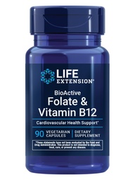 Life Extension BioActive Folate & Vitamin B12, Promotes Heart, Brain & GI Tract Health, Non- GMO, Gluten- Free, Vegetarian, 90 Kapsle