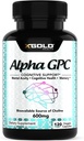 Alpha GPC Choline 600mg, 99% čistý nootropní doplněk, 120 Veggie kapsle, Cognitive Enhancer pro paměť, Brain Health & Focus