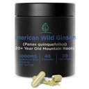 holistické Bin Wild American Ginseng Kapsle Čisté organické ženšen dodatek Vyrobeno s Wild sklizeň 20 + Rok Staré Kořeny z Appalachia (Panax Quincefolius) Duplica124; žádné Filler (40 Kapsle)