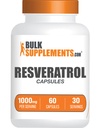 BulkSupplements.com Resveratrol Kapsle - Resveratrol Dodatek, Polygonum Cuspidatum, Resveratrol 1000mg - Antioxidanty dodatek, Resveratrol pilulky - 2 Kapsle per Serving, 60 Kapsle