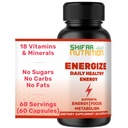 SHIFAA NUTRITION Energize, Natural Daily Energy Vitamins CLAS124; Jitter- Free, 60 Servings CLAS124; Podporuje Focus, Mood, Brain, Metabolismus CLAS124; w / Caffeine & Taurin, B1, B2, B5, B6, B7, B9, B12 Halal Vitamíny