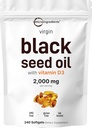 Micro Ingredients Black Seed Oil with Vitamín D3 1000 IU, 240 Softgels Oil 124; 2000 mg Black Seed Oil Per Serving Oil 124; Nigella Sativa Oil Oil Oil 124; 2- in-1 Nerafinovaný Seed Oil Formule 124; Non- GMO, cGMP Produced