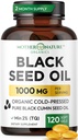 Black Seed Oil Kapsle 1000mg, Organic Cold Pressed Black Cumin, High TQ, Imunity & Joint Support, 120 Počet (2 měsíční dodávka)
