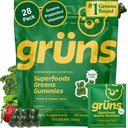 Gruns Adult Sugar- Free Super Green Multivitamin Gummies, Superfood Gummy Vitamíny pro ženy a muže s Spirulina, Chlorella, Adaptogens & Prebiotic Fiber pro stravovací zdraví (28 Počet)