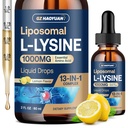 Lipozomální L- lysin 1000MG kapalné kapky, 13- in-1 Lysinové doplňky - Monolaurin, Olive Leaf Extract s vitaminem C, B6, D3, B12 & zinek pro kolagen, Lip, kůže a imunitní podpora pro děti a dospělé, 2oz