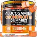 Glucosamine Chondroitin Gummies pro společnou podporu - 120 Glucosamine Gummies Extra Strength 3000mg s MSM, kurkuma, vápník, vitamin D3 - Doplněk pro dospělé - Flexibilita a mobilita