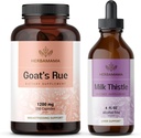 HERBAMAMA Goat 's Rue and Milk Thistle Kit - Bundle of 1200 mg Goat' s Rue Capsules & Milk Thistle Jaterní Detox Drops 4 fl oz - Vegan, Non- GMO, Sugar & Alcohol- Free - 2 Pack