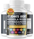 St. John 's Wort Rhoddiola Rosea Ashwagandha Holy Basil Valerian Heřmánek Black Pepper - 150 Kapsules - Made in USA