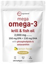 Mega Omega33 Krill & Fish Oil 2,000mg Ekvivalentní, 240 Softgels CARL 124; Lemon ochucený CARL 124; Burless CARL 124; Essential Fatty Acids & Astaxanthin CARL 124; EPA 350mg + DHA 230mg CARL 124; Heart & Brain Supplement