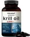 NatureBell Antarktida Krill Oil 2000mg Dodatek, 240 Softgels, 3X Síla Přírodní zdroj Omega-3s, EPA 240mg + DHA 160mg + Astaxanthin 800mcg - No Fishy Aftertact - Mercury Free & Non- GMO