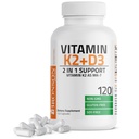 Bronson Vitamin K2 (MK7) s doplňkem D3 Non- GMO Formule 5000 IU Vitamin D3 & 90 mcg K2 MK-7 Snadno polykat D & K komplex, 120 Kapsle