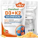 VEV Korefeel Vitamin D3 K2 10 000 IU doplněk hořčíku - s vitaminem D a K (MK-7), Glycinát hořečnatý a malát, citrát zinečnatý - 300 Softgels for Energy, Bone & Muscle Support