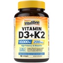 Vitalibre Vitamin D3 K2 dodatek, 10000 IU D3 / 200 mcg K2 MK7, Absorpce vápníku, Kost, Srdce, Imunitní a Mood Podpora, Vylepšená absorpce, No Soy, Snadno polykat, 90 Softgels