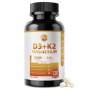 M palec Vitamin D3 K2 s hořčíkem, Vitamin D3 10000 IU, Vitamin K2 MK-7 240 mcg, 6- in-1 K2 D3 Vitamin dodatek s Quercetin pro kosti, Imunita & Moo * d Podpora, Vysoce biologicky dostupné, 120 Kapsle