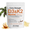 Vitamin D3 K2 komplex hořčíku, Extra síla Wellness D3K2 s trojitou hořčík a kokosový olej pro maximální absorpci, podpora kostí a imunitního zdraví, Non- GMO, snadné spolknout, 200 Softgels