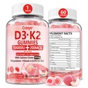 Vitamin D3 K2 Gummies 10000 IU s 500 mg vápníku Magnesium zink Gumový cukr zdarma ADK + vitamín B12 doplňky pro ženy a muže kosti, svaly, broskvové ochucení zubů - 60 Gummies - 30 Služení