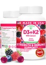 Lunakai USA Made Vitamin D3 K2 Gummies s vápníkem - 3-in-1 denní Vegan dodatek pro kostní a imunitní podporu žen, mužů a dětí, 60ct